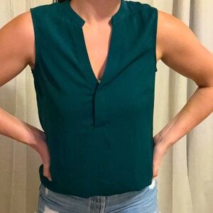 H&M Green Fitted Blouse with Mandarin Collar
